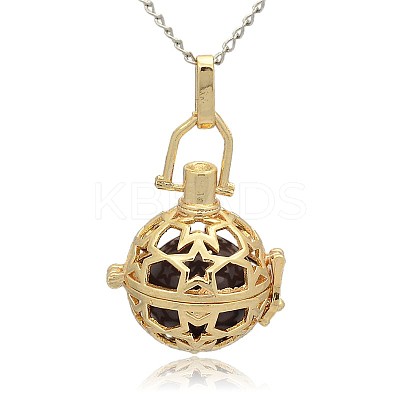 Golden Tone Brass Hollow Round Cage Pendants KK-J226-07G-1