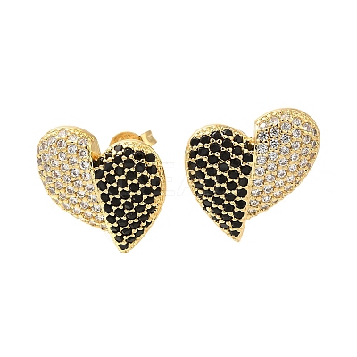 Brass Pave Cubic Zirconia Stud Earrings EJEW-M088-06G-04-1