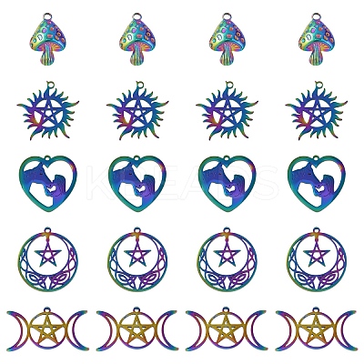 20Pcs 5 Styles 201 Stainless Steel Pendants STAS-YW0002-68-1