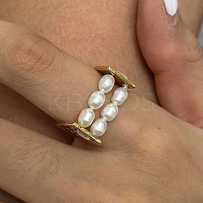 Irregular 304 Stainless Steel with Natural Freshwater Pearl Finger Rings for Women WZ4968-1