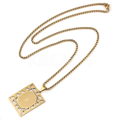 201 Stainless Steel Hollow Rectangle with Cross Pendant Box Chain Necklaces LS-NJEW-D089-06G-1