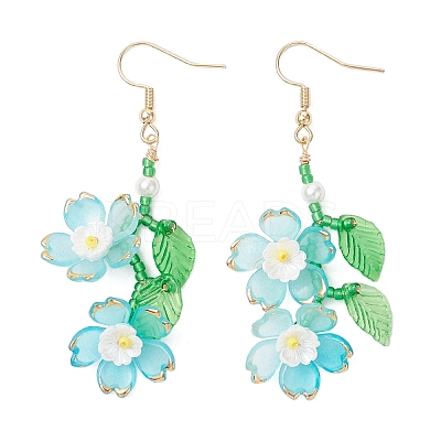 Acrylic Flower Dangle Earrings EJEW-MZ00588-1