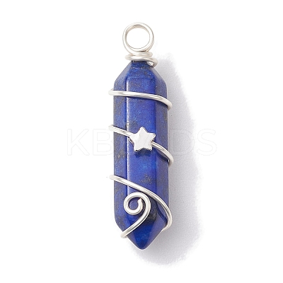 Natural Lapis Lazuli Double Terminal Pointed Pendants PALLOY-JF02673-04-1