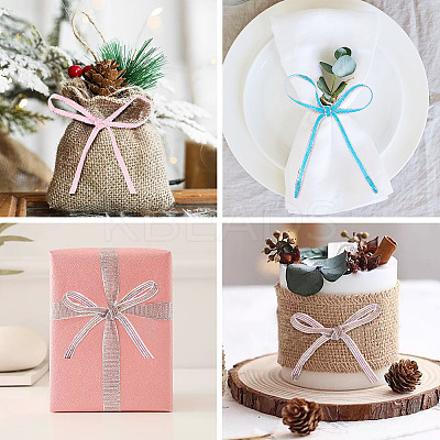 5Pcs 5 Colors Sparkle Jute Ribbon OCOR-TA0002-53-1