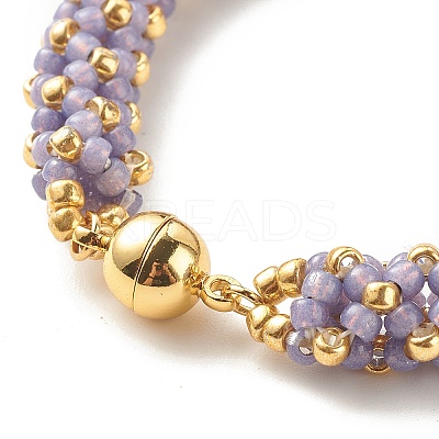 Glass Seed Beaded Bracelet with Brass Magnetic Clasp BJEW-JB07802-05-1