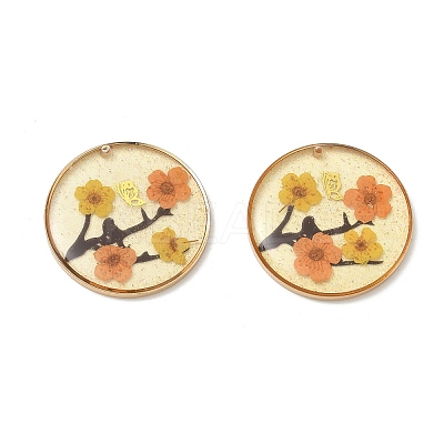 Plating Brass & Transparent Epoxy Resin & Dried Flower Pendants RE-CBAA153-06B-1