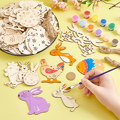 Easter Theme Unfinished Wood Pendant Decorations HJEW-WH0043-58-1