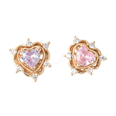 2Pcs 2 Colors Brass Micro Pave Cubic Zirconia Beads KK-YW0003-05-1