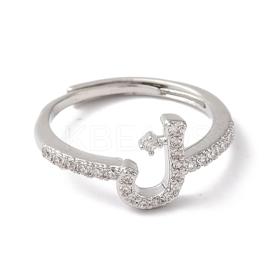 Rack Plating Brass Cubic Zirconia Arabic Letters Adjustable Rings for Women RJEW-S407-10P-14-1