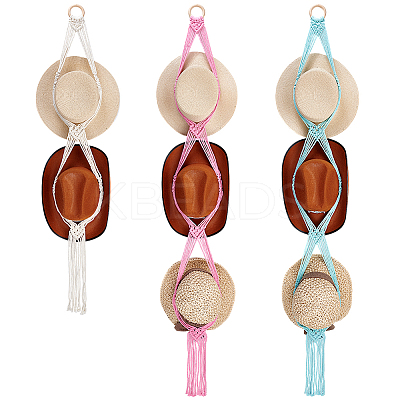 3Pcs 3 Colors Cotton with Wood Wall Hat Hanger ODIS-PH0001-78-1