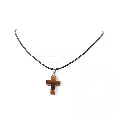 5Pcs 5 Style Natural & Synthetic Mixed Gemstone Cross Pendant Necklaces Set with Waxed Cord for Women NJEW-JN04176-1