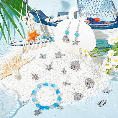24Pcs 12 Styles Ocean Theme 304 Stainless Steel Pendants STAS-SC0010-05-1