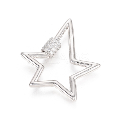 Brass Micro Pave Clear Cubic Zirconia Screw Carabiner Lock Charms ZIRC-L085-06P-1