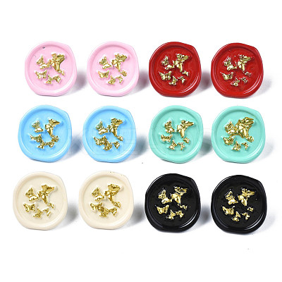 Flat Round with Butterfly Stud Earrings for Women EJEW-N046-017-NR-1