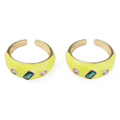 Cubic Zirconia Open Cuff Ring with Enamel RJEW-N035-128B-1