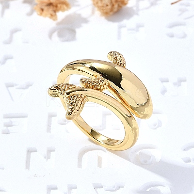 Dolphin Brass Cuff Rings for Women RJEW-Z085-01G-02-1