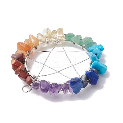 Chakra Gemstone Chips Copper Wire Wrapped Big Pendants PALLOY-JF02553-01-1