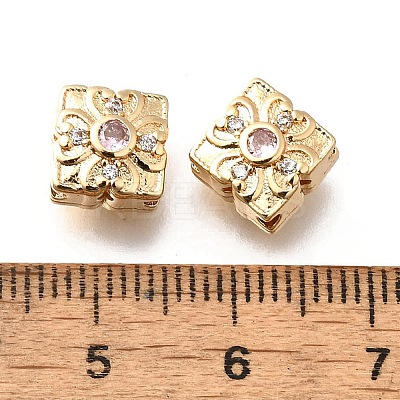 Brass Micro Pave Pearl Pink Cubic Zirconia Beads KK-M318-34G-02-1