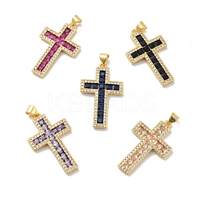 Cross Brass Micro Pave Cubic Zirconia Pendants KK-G419-18G-1