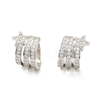Clear Cubic Zirconia Star Cuff Earrings EJEW-C027-01P-1