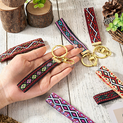 7Pcs Vintage Polyester Ribbon Keychain KEYC-TAC00047-1