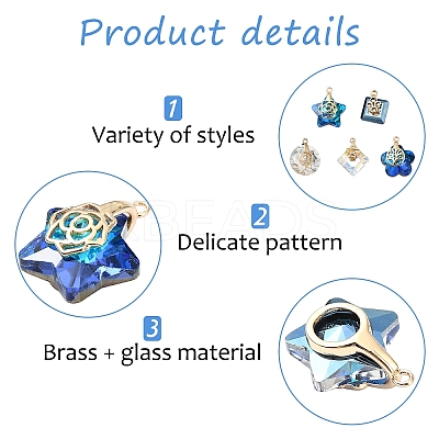 5Pcs 5 Styles Electroplate Glass Charms FIND-YW0005-47-1