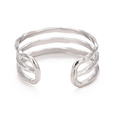 Non-Tarnish 304 Stainless Steel Triple Line Open Cuff Ring for Women RJEW-C025-12P-1