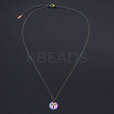 Rainbow Color Stainless Steel Constellation Pendant Necklace for Men Women ZODI-PW0001-039A-1