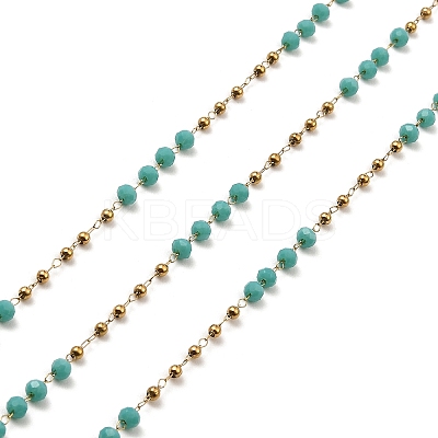 Rondelle Glass Beaded Link Chains CHS-G028-07G-02-1