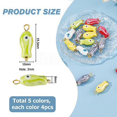 20Pcs 5 Colors Evil Eye Fish Shaped Glazed Porcelain Pendants PALLOY-HS00036-1