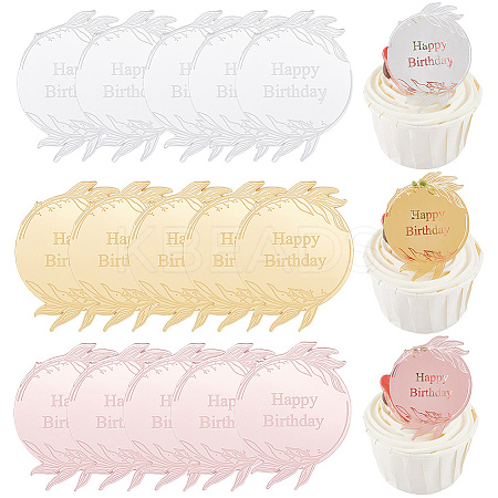 21Pcs 3 Colors Birthday Theme Mirror Effect Acrylic Birthday Cupcake Insert Card Decoration AJEW-SP0001-74-1