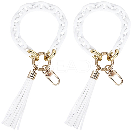2Pcs Acrylic & Zine Alloy & PU Pendant Decoration KEYC-CL0001-44B-1