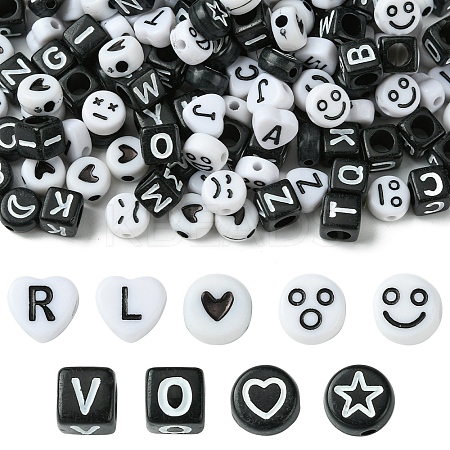 200Pcs Mixed Style and Shapes Acrylic Beads OACR-FS0001-68B-1