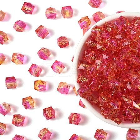 300Pcs Two Tone Transparent Spray Painted Acrylic Beads ACRP-YW0001-16F-1