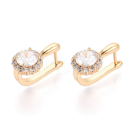 Brass Micro Pave Clear Cubic Zirconia Flat Round Hoop Earrings EJEW-T048-30G-1