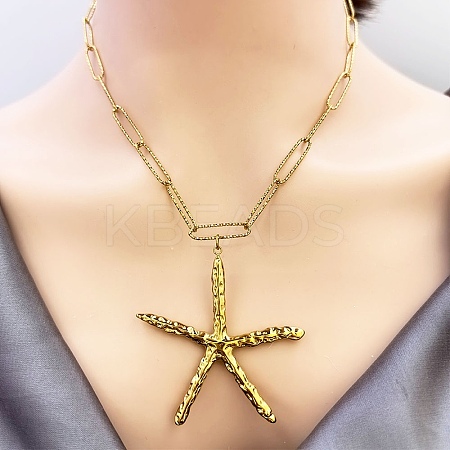 304 Stainless Steel Starfish Shaped Pendant Necklaces for Women NJEW-L467-02G-1