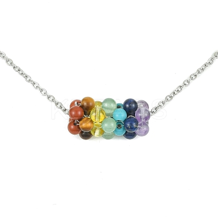 Chakra Natural & Synthetic Gemstone Braided Pendant Necklaces NJEW-TA00090-1