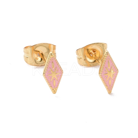 Enamel Rhombus with Star Stud Earrings with 316L Surgical Stainless Steel Pins EJEW-P204-02G-03-1