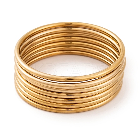 7 cs PVD Vacuum Plating 304 Stainless Steel Bangles Set for Women BJEW-A011-09A-G-1