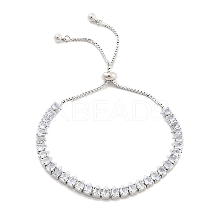 Brass Pave Clear Cubic Zirconia Teardrop Box Chain Slider Bracelets BJEW-YWC0002-07P-1