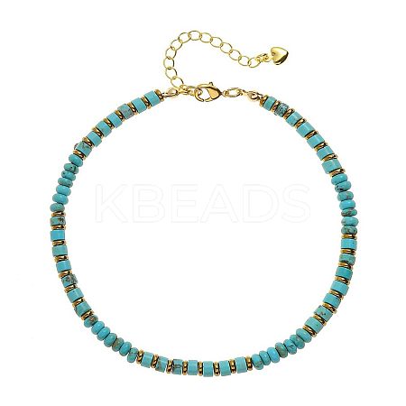 Bohemian Style Synthetic Turquoise & Brass Rondelle Disc Heishi Beaded Anklets FS-WG8FF45-01-1