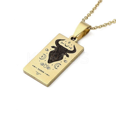 304 Stainless Steel Black Enamel Rectangle with Constellation Pendant Necklaces LS-NJEW-I128-01K-1