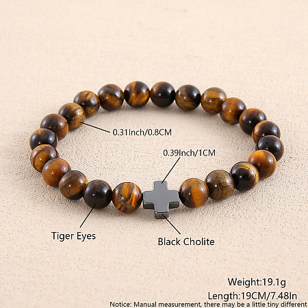 Natural Tiger Eye Round Beaded Stretch Bracelets for Men Women OI3299-4-1