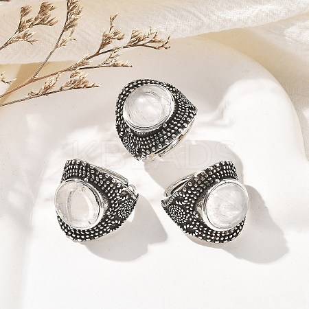 Natural Quartz Crystal Adjustable Rings RJEW-I108-03AS-08-1