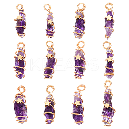 12Pcs Natural Gemstone Copper Wire Wrapped Pendants PALLOY-FG0001-02B-1