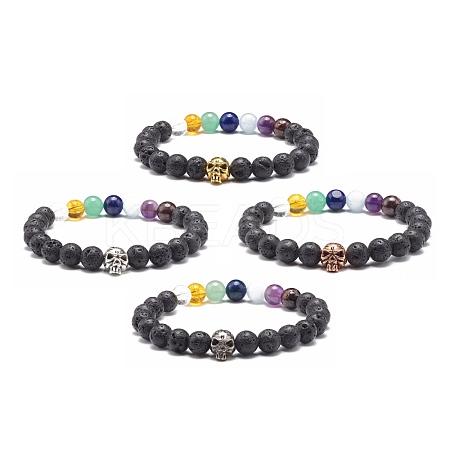 Natural Lava Rock Stretch Bracelet for Women Men BJEW-JB06831-1