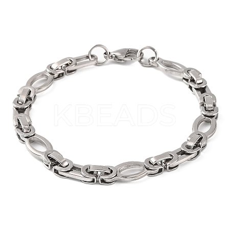 Tarnish Resistant 201 Stainless Steel Hollow Oval Byzantine Chain Bracelets BJEW-B078-102P-1
