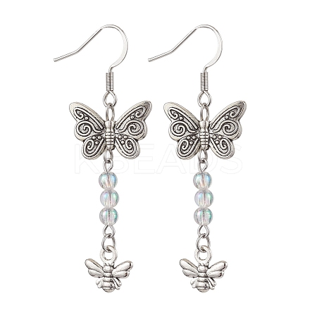 Butterfly & Bees Alloy Dangle Earrings for Women EJEW-JE05886-1