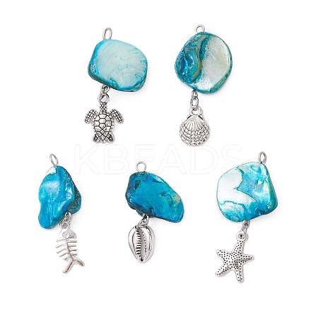 5Pcs 5 Styles Natural Freshwater Shell Dyed Nuggets Pendants PALLOY-JF04157-1