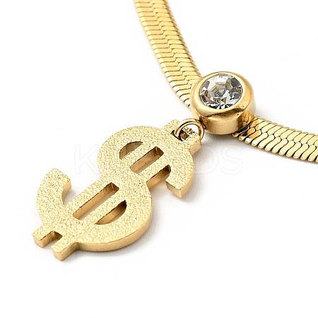 Crystal Rhinestone Dollar Sign Pendant Necklace with Herringbone Chains LS-NJEW-I116-03G-1